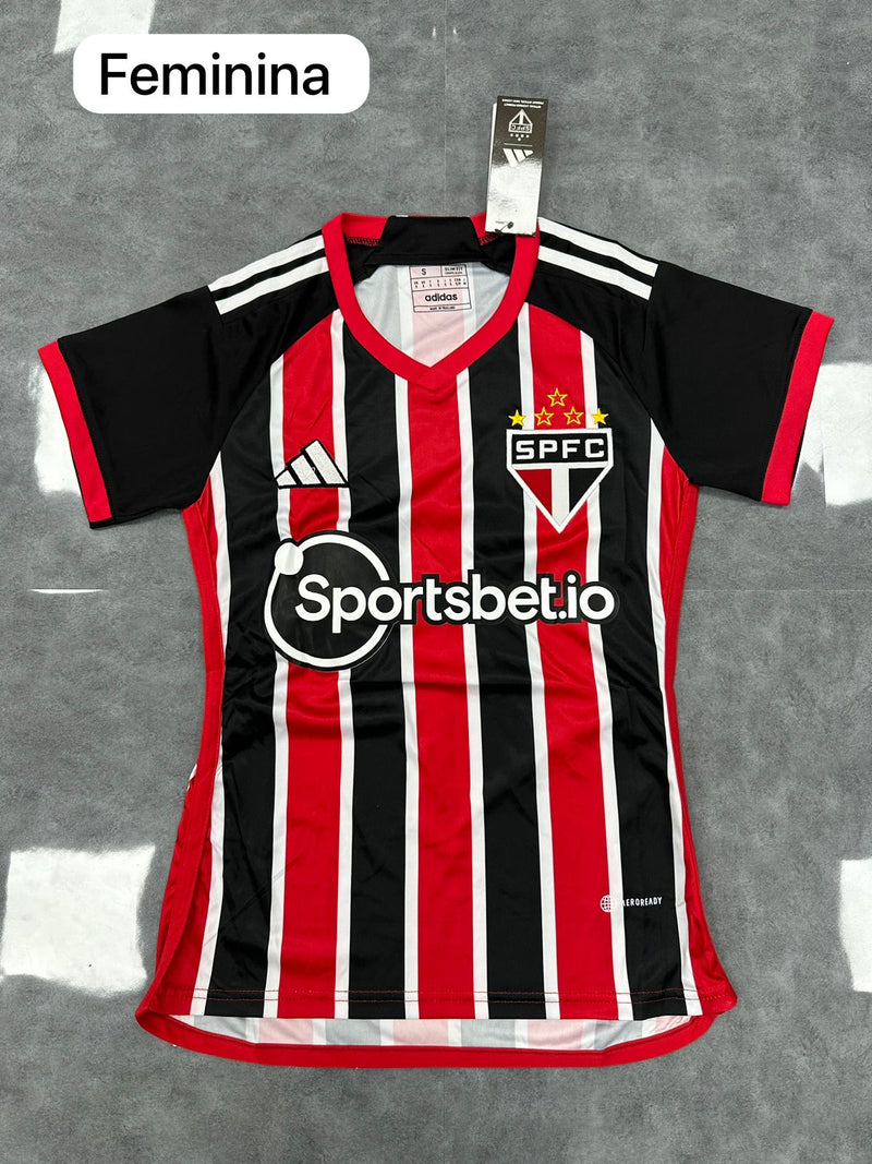 Camisa Feminina São Paulo Vermelha e preta Tecido Tailandês modelo 2023/2024