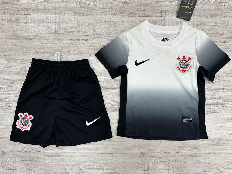 Conjunto Infantil do Corinthians Branca e Preta tecido Tailandês