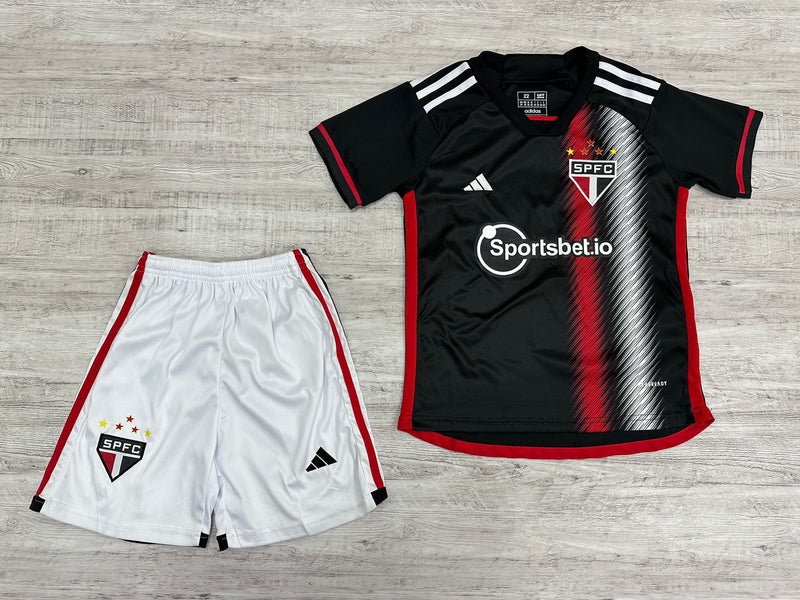 Conjunto Infantil do São Paulo Preta tecido Tailandês.